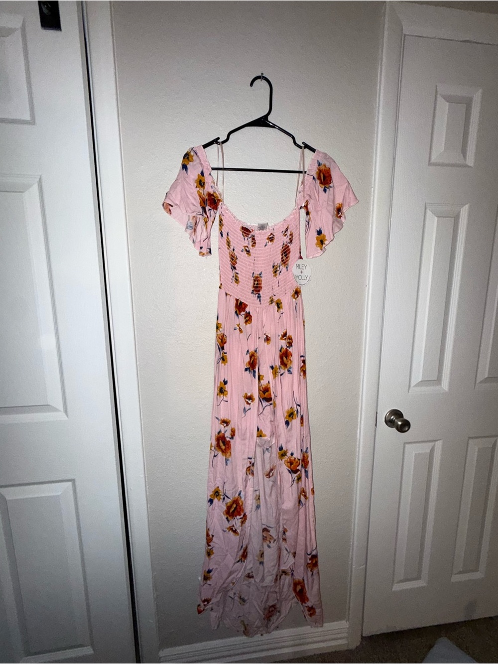 Floral Pink Off-Shoulder Maxi Romper Dress NWT